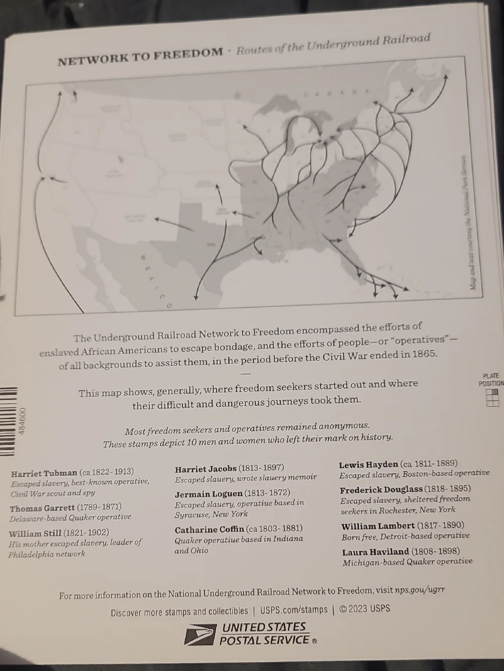 100 Underground Railroad Forever 2024‎ Stamps USPS Black History Slavery